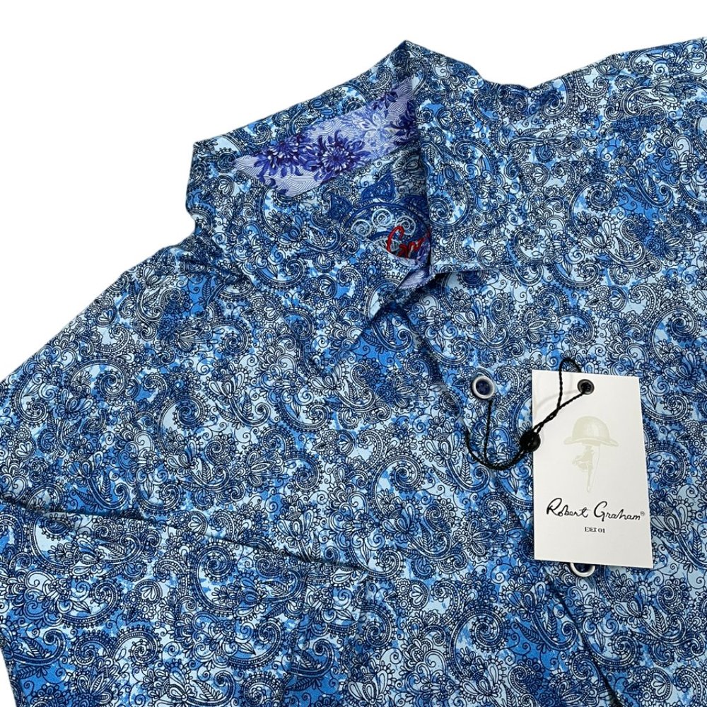 Robert Graham Designer New Men's Shirt Size S Short Sleeve Blue Paisley $198